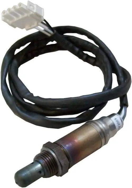 Lambdasonde von Bosch mit einem anschließenden Kabelstrang und einem Stecker. Der Sensor hat einen metallischen Körper und einen spitzen Sensoransatz.